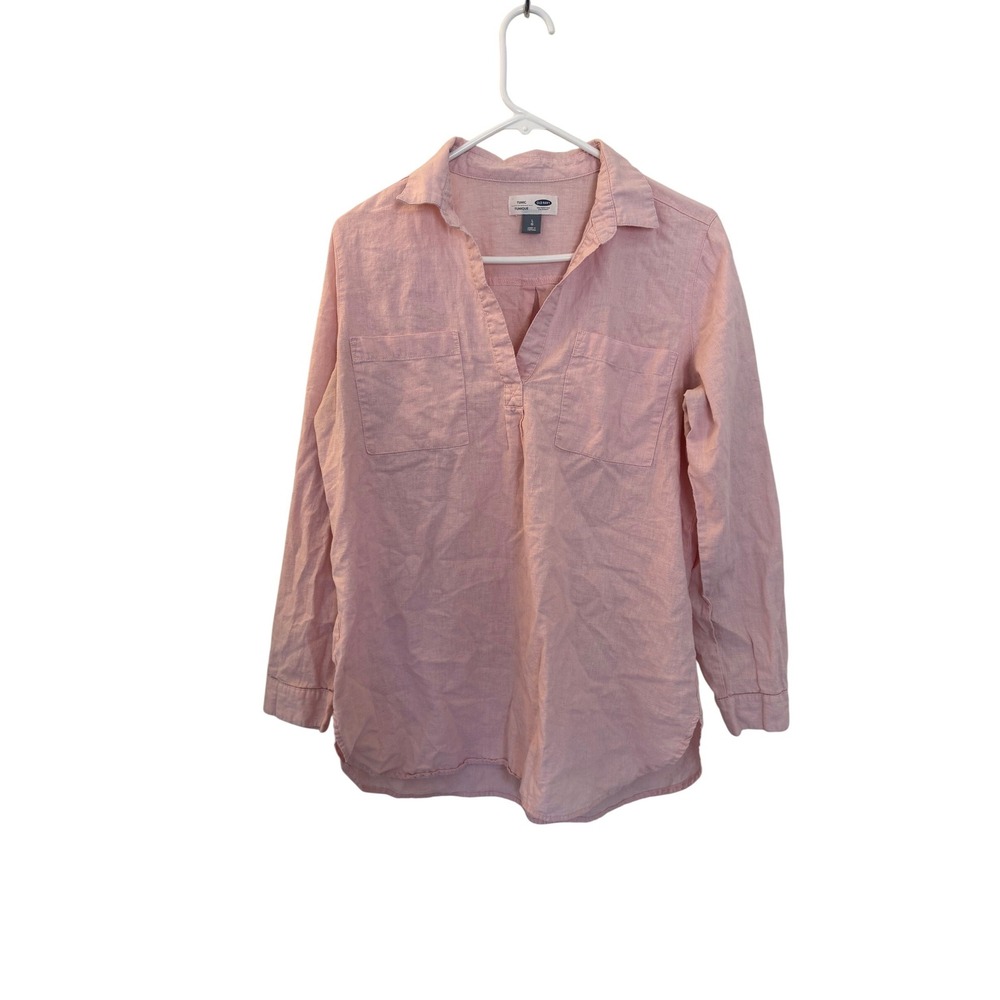 Old Navy Womens Preppy Linen Blend Tunic Shirt Peach Carnation Pink Large